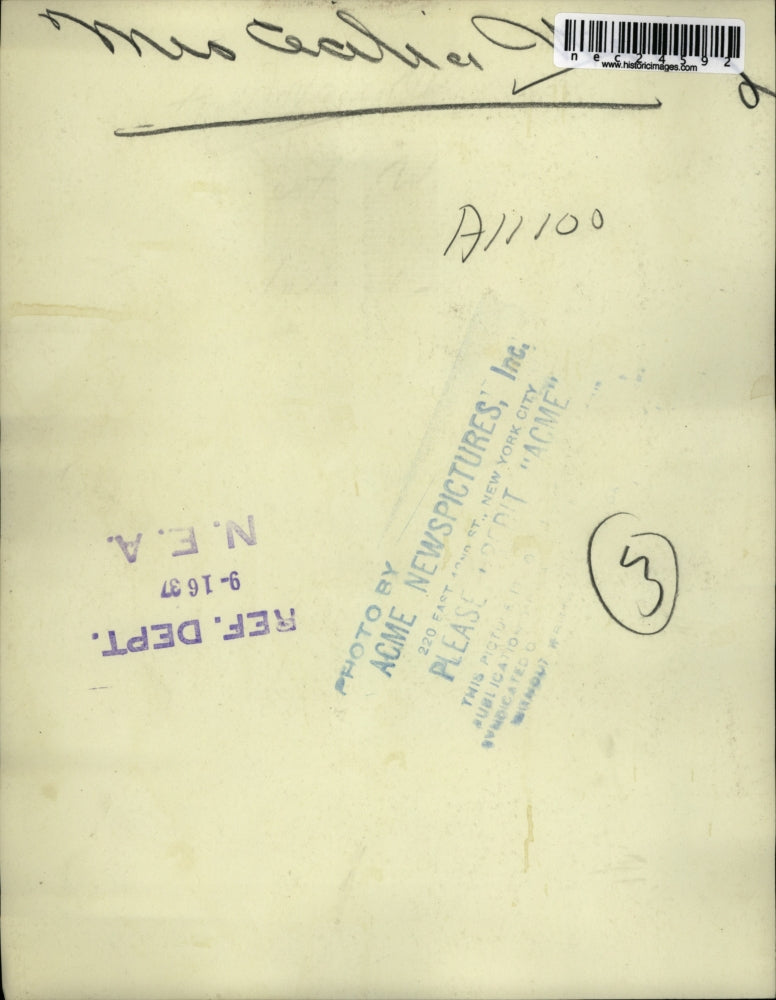 1937 Press Photo Mrs Cecilia