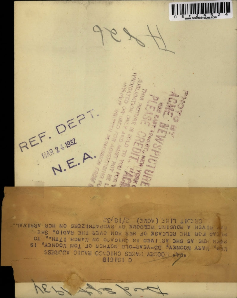 1932 Press Photo Mary Moony Arrives In Chicago To Plead For Release Of Son Tom