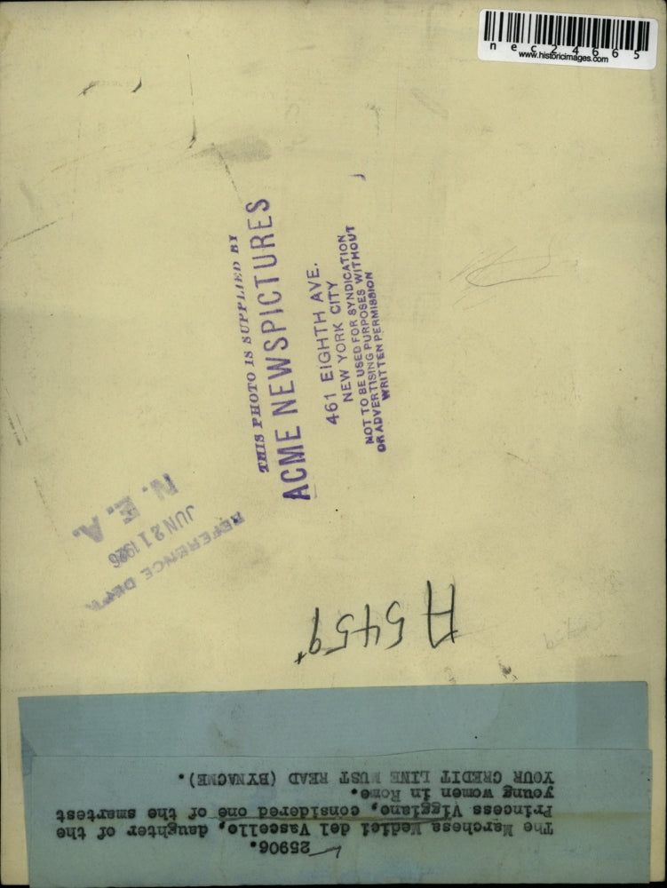 1926 Press Photo The marches Mediei del Vascelle, daughter of the Princess