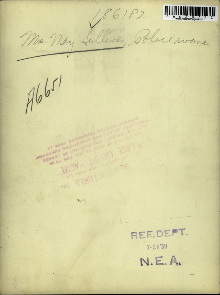 1938 Press Photo Mrs Mary Sullivan Police Woman - nec24771