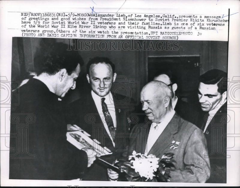 Load image into Gallery viewer, 1959 Press Photo Alexander Lieb Presents Greeting from Pres Eisenhower to Soviet
