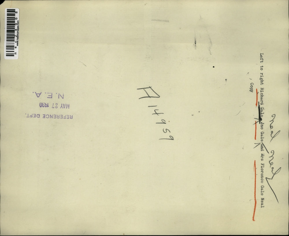 1930 Press Photo Richard Gale, Jno Gale, and Mrs Florence Gale - nec24968