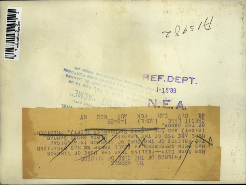 Load image into Gallery viewer, 1939 Press PhotoMirza Ahmad Sahrab &amp; Mrs Lewis Chanler Pres of Friends of Duke
