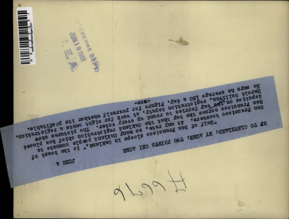 1926 Press Photo Harold Sullivan, registration deputy of San Francisco