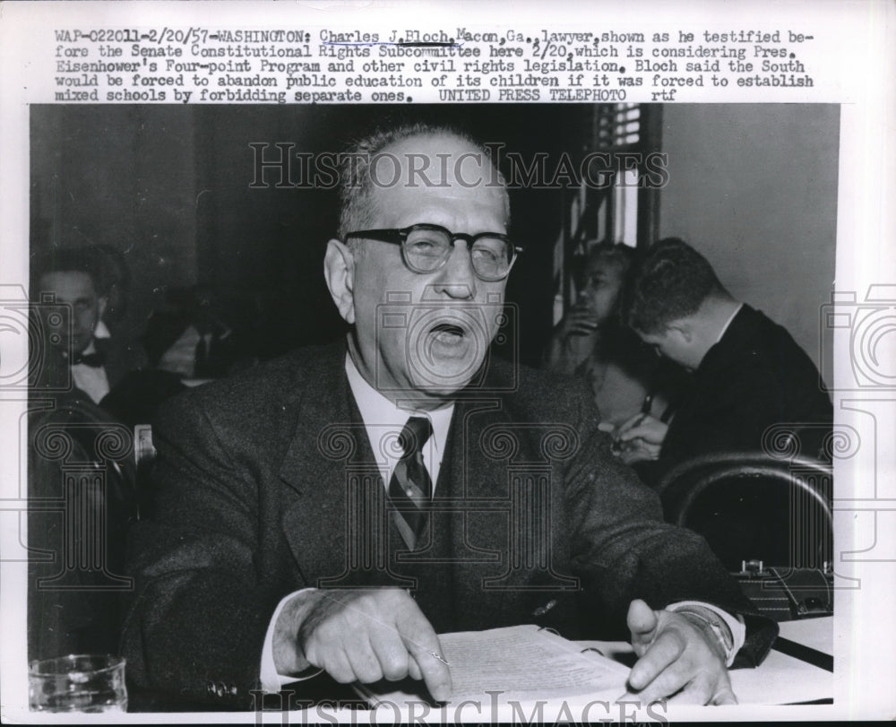 1957 Press Photo Lawyer Charles J. Bloch Testifies Before the Senate