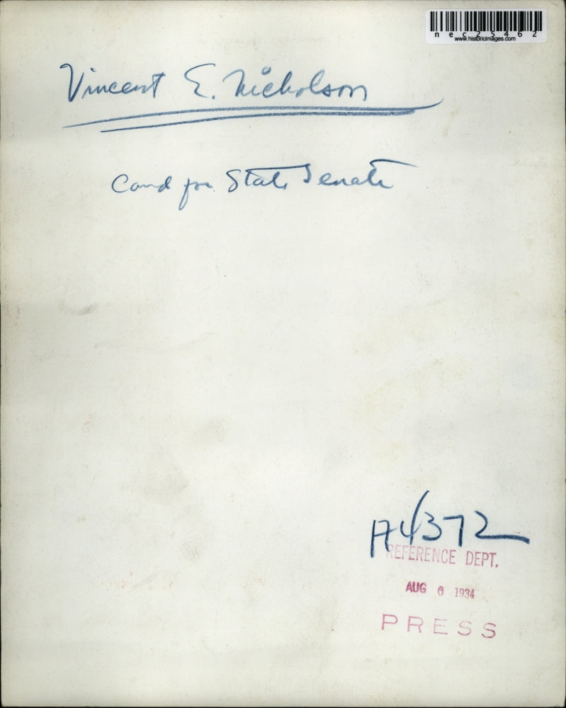 1934 Press Photo Vincent E Nicholsm