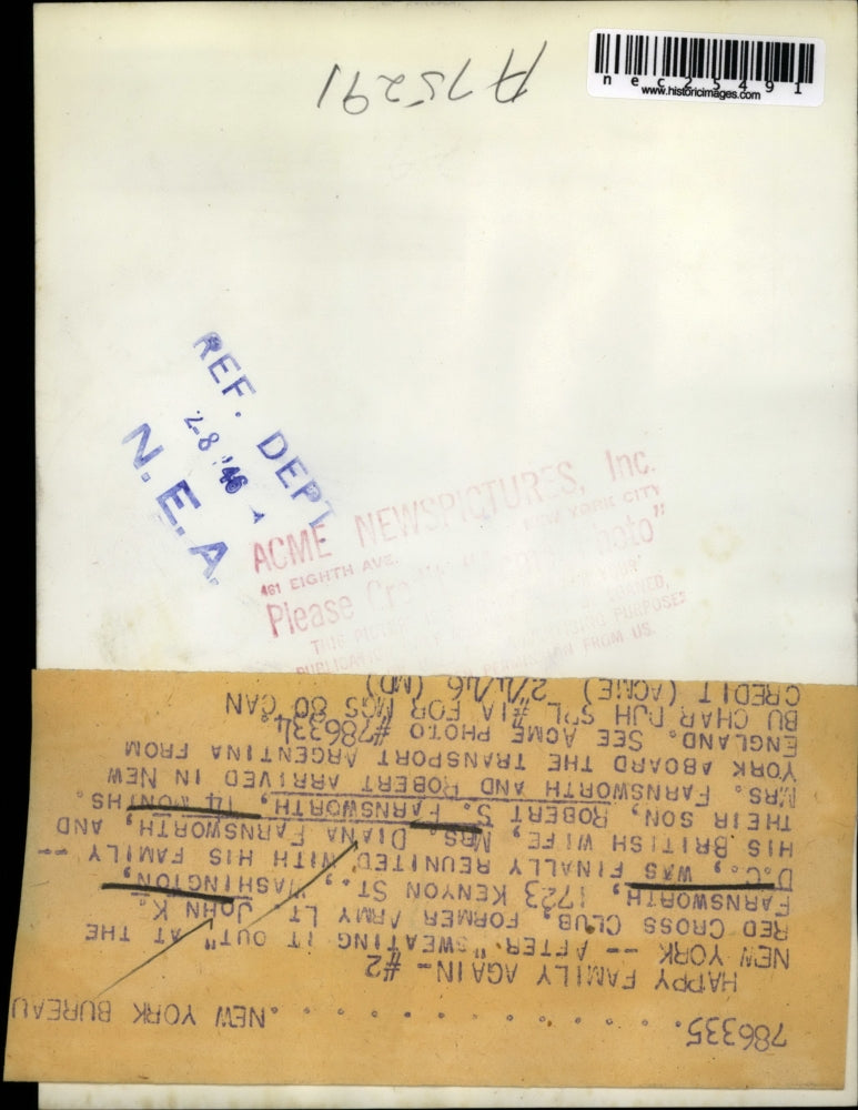 1946 Press Photo Happy Farnsworth Family again