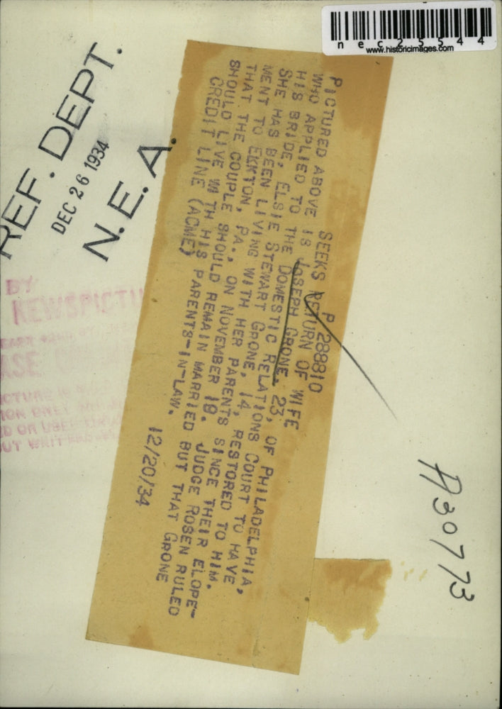 1934 Press Photo Joseph Grone, 23, of Philadelphia.