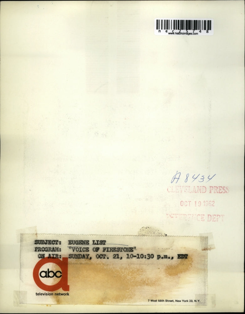 1962 Press Photo TV Star Eugene List - nec25748