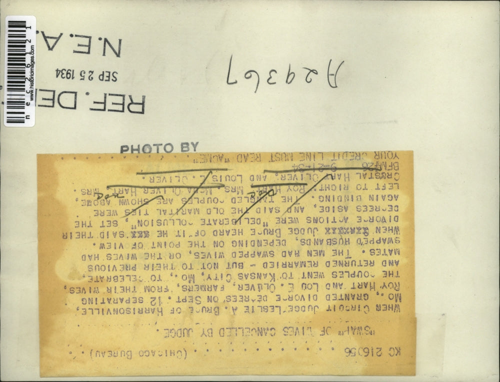 1934 Press Photo Old Missouri Farmer Swingers Switched Spouses After Divorce