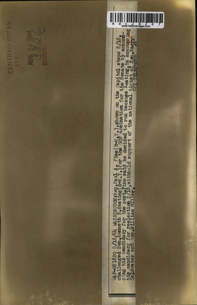 1964 Press Photo Washington Representative Paul Fino Capitol