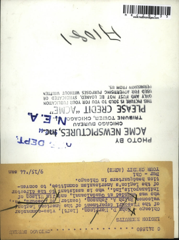 1944 Press Photo Legion Recruits in Chicago, Illinois Convention Headquarters.