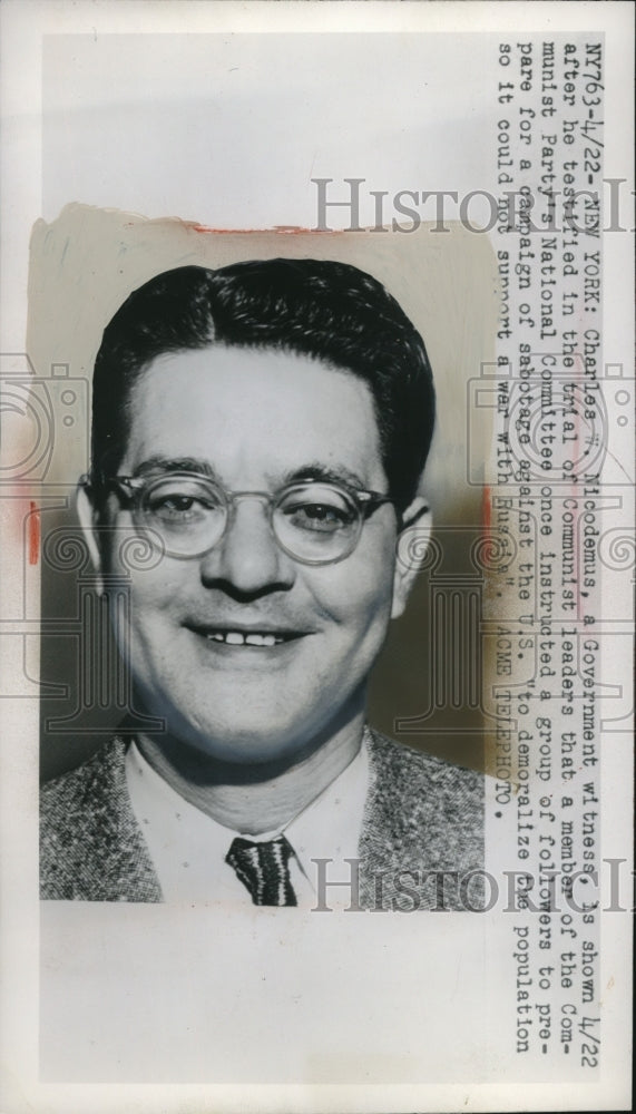 1949 Press Photo Charles W. Nicodemus, Government Witness in Communist Trial