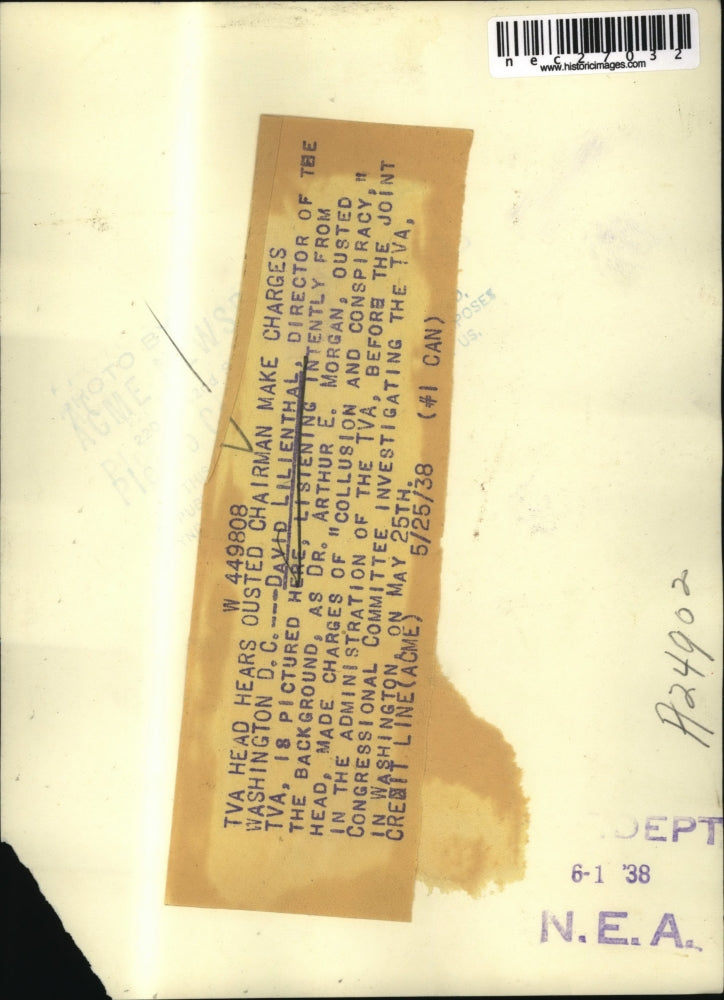 1938 Press Photo David Lilienthal listening to Dr. Arthur E. Morgan