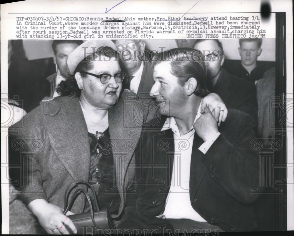 1957 Press Photo Bennie Bedwell & His Mother Ethel Bradberry Attend Hearing