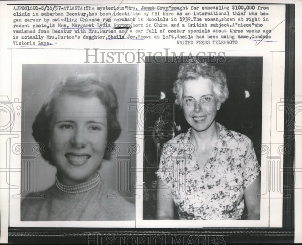 1957 Press Photo "Mrs. Jerry Gray" was an alias for a woman who stole from a