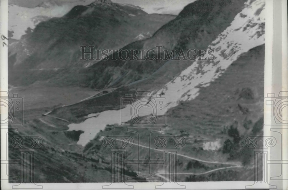 1965 Press Photo View of Landslide Demolishing Camp Working on Alpine Dam