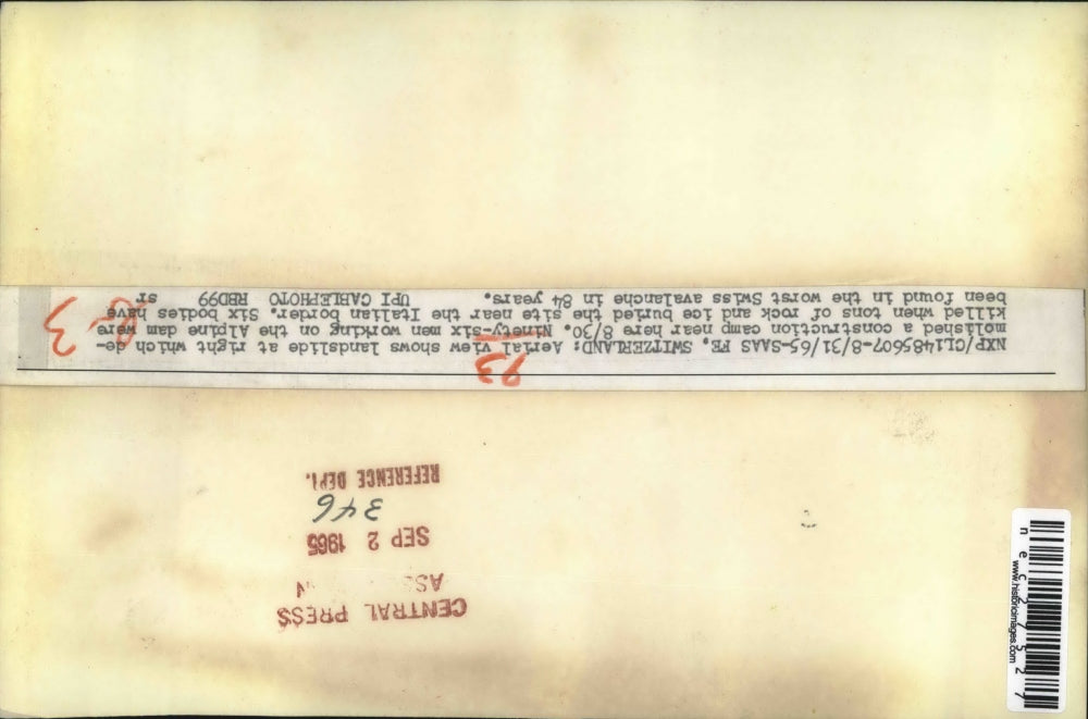 1965 Press Photo View of Landslide Demolishing Camp Working on Alpine Dam