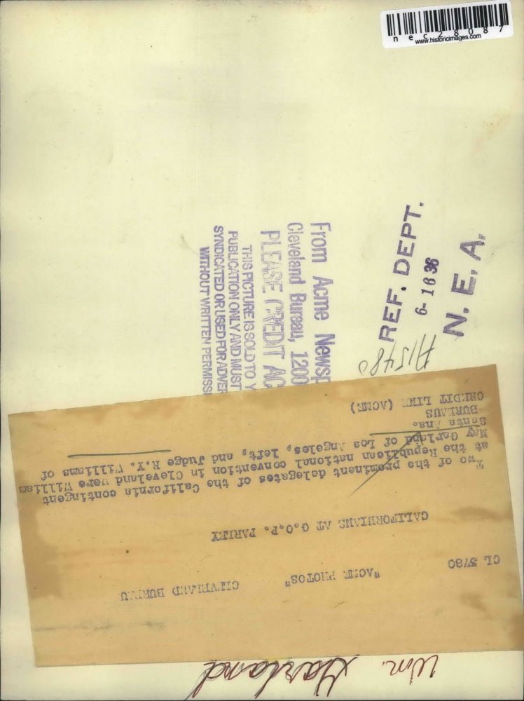 1936 Press Photo William May Garland & Judge RY Williams at GOP Convention