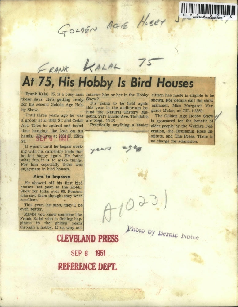 1951 Press Photo Frank Kalal and his Bird Houses