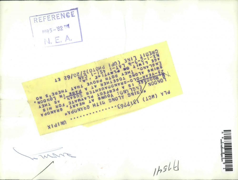 1962 Press Photo Grandpa Woodage Plays On Swing Set With Granddaugther Susan