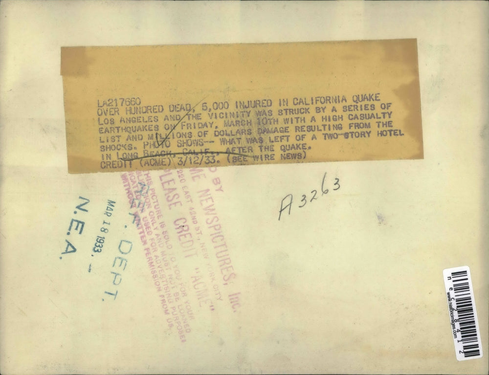 1933 Press Photo Remains Of Hotel Building After Long Beach Earthquake