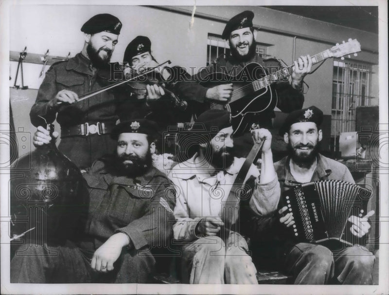 Load image into Gallery viewer, 1955 Press Photo Good Ole Bearded German Military Boys Happily Play Instruments
