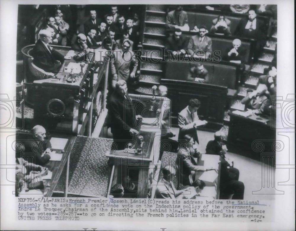 Press Photo French Premier Joseph Laniel reads address before National Assembly