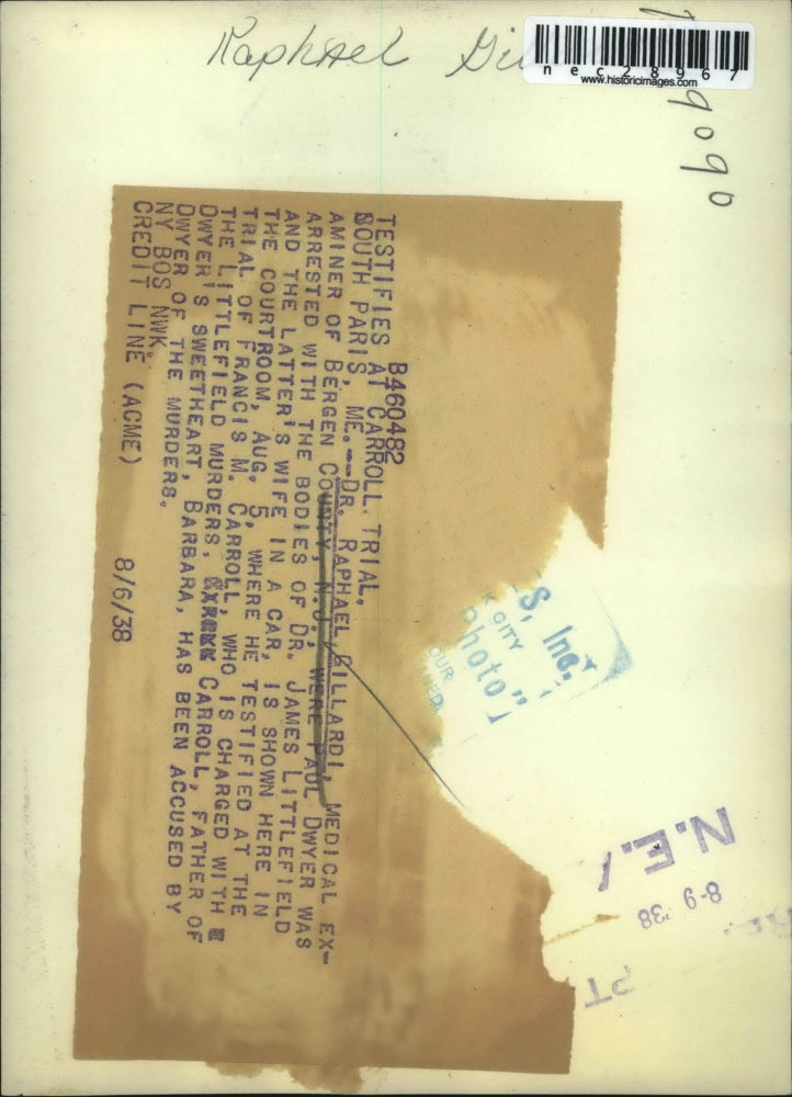 1938 Press Photo Dr. Raphael Gillardi Testified At Carrroll Murder Trial