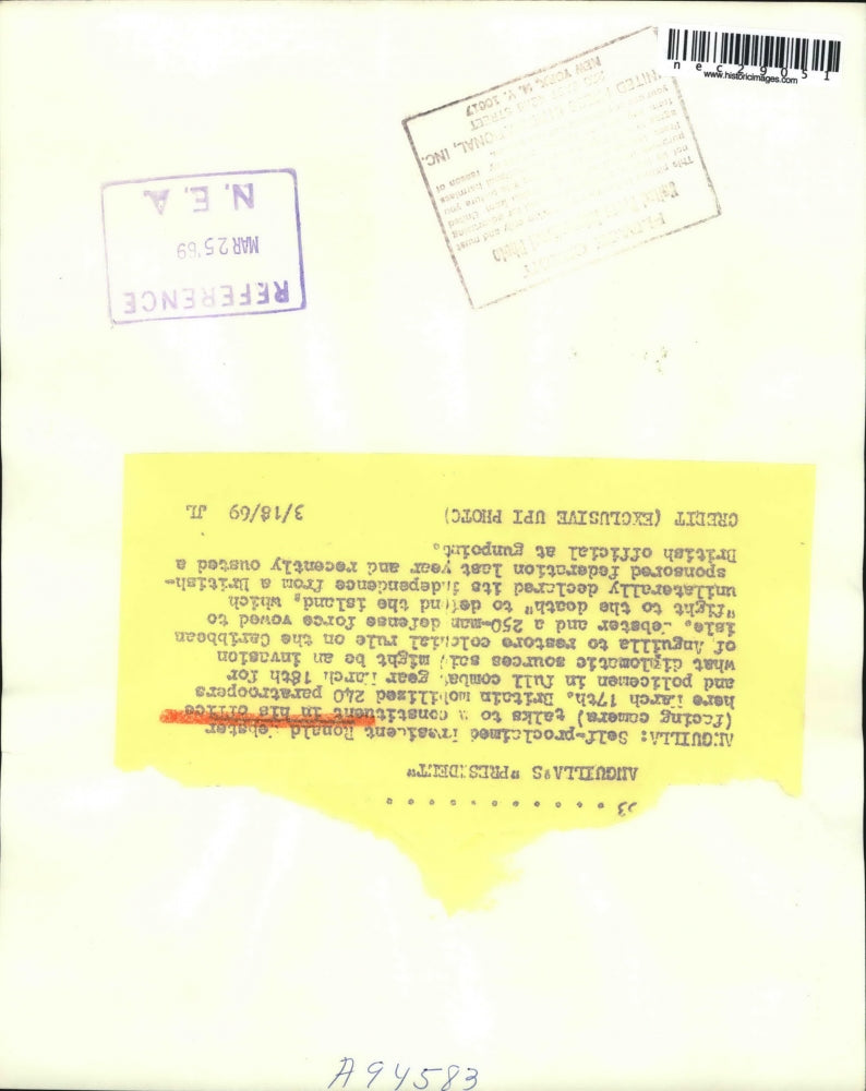 1969 Press Photo self-proclaimed president Ronald Webster of Anguillla in office