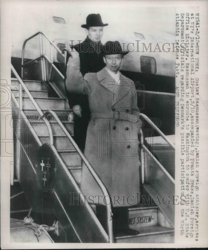 1949 Press Photo Danish Foreign Minister Gustav Rasmussen arrives in NY