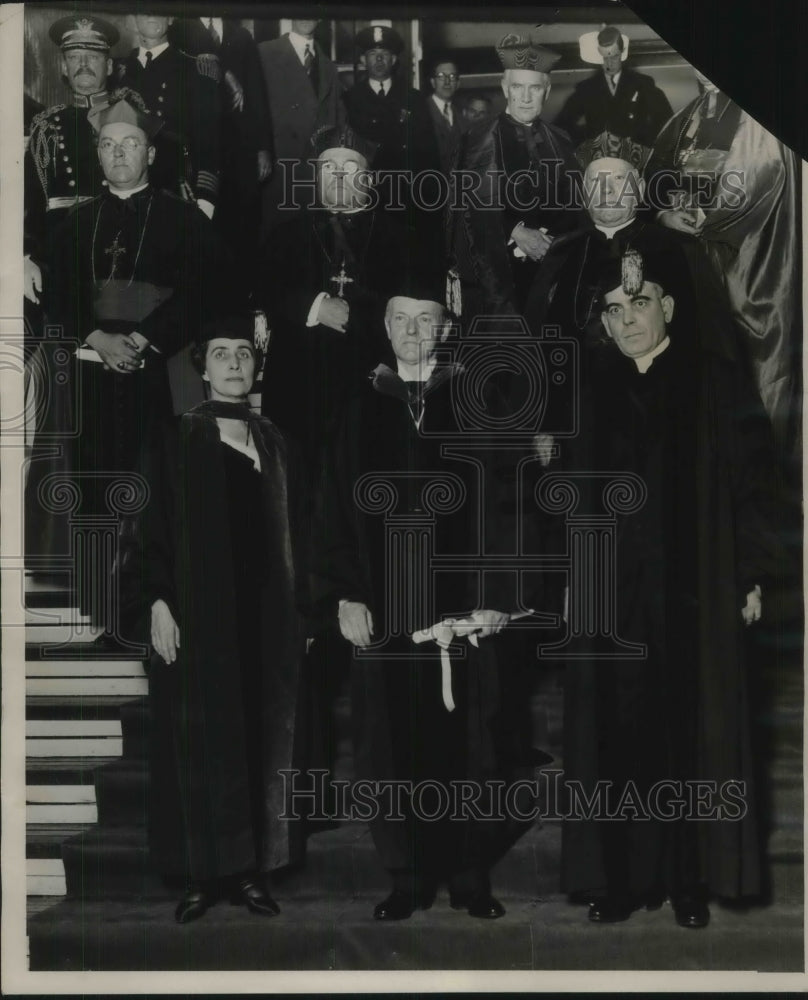1928 Press Photo Catholic University Mrs Coolidge, President Coolidge, Rev RH Ry