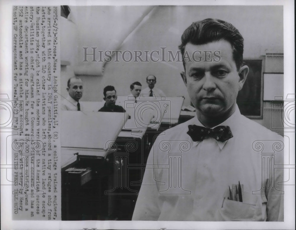 1954 Press Photo Adolph Gailitis Moder version of american success story.