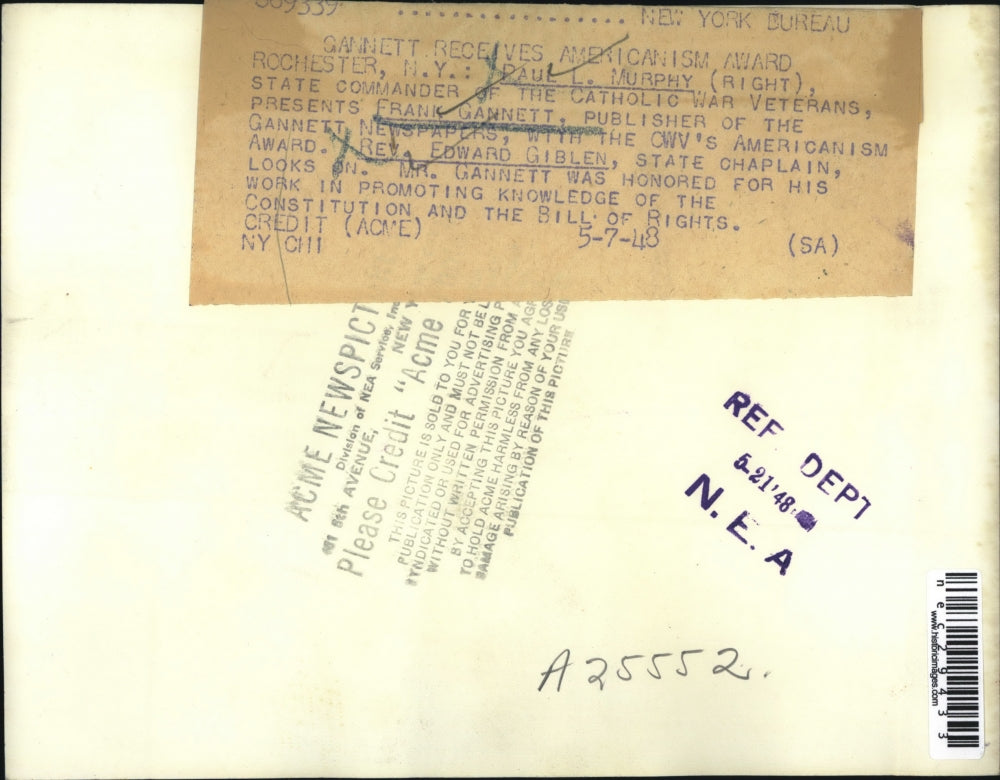 1948 Press Photo Paul R Murphy, Frank Gannett, Rev Edward Giblen