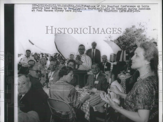1959 Press Photo Cecelia Meirales of Rio De Janeiro speaks at luncheon