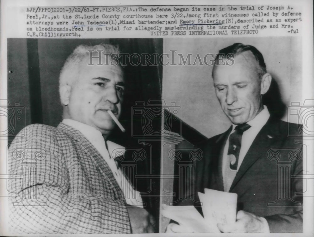 1961 Press Photo John Tedesce, Emory Pickoring, witnesses in trial