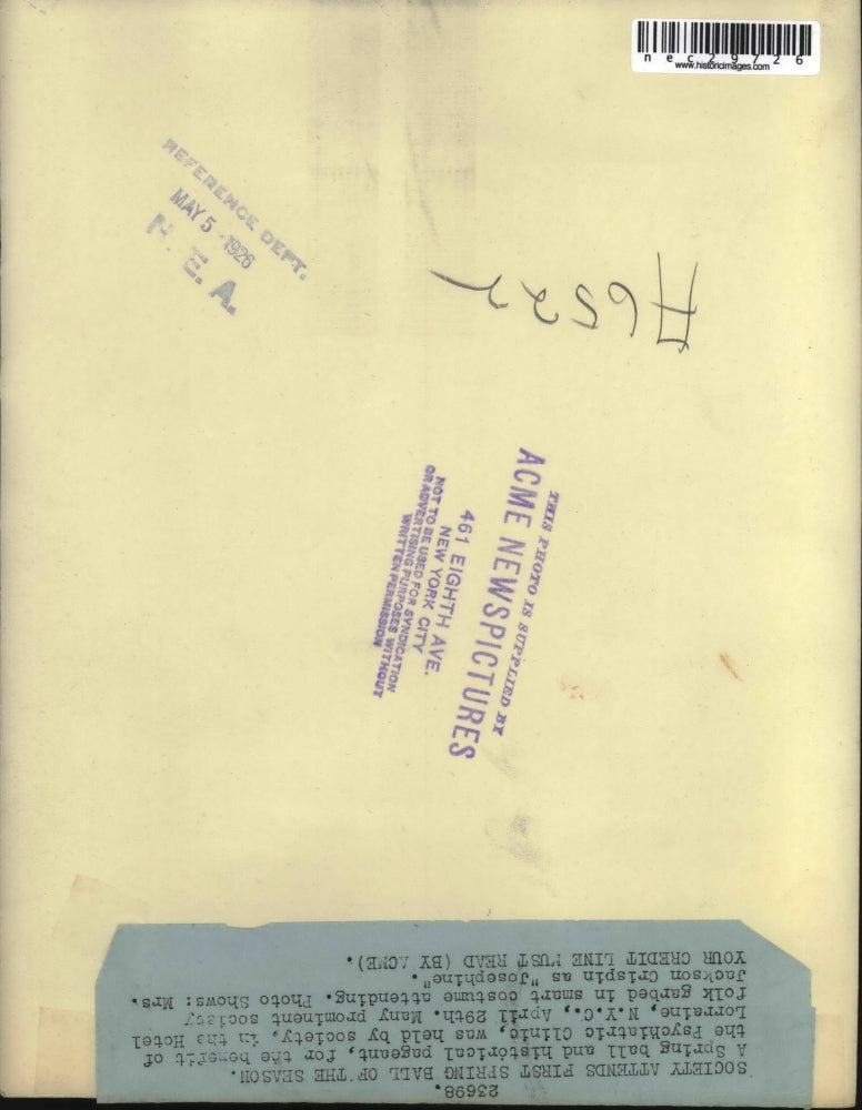 1926 Press Photo Mrs Jackson Crispin Dresses As Josephine For Spring Ball