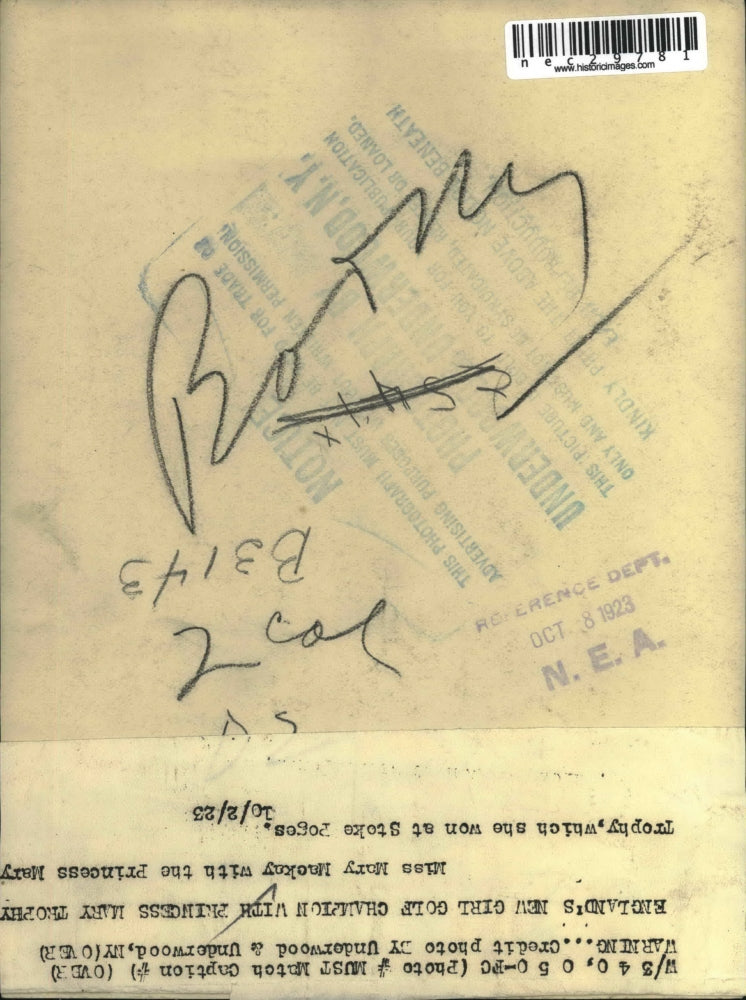 1923 Press Photo England's first gold champion Miss Mary Mackey