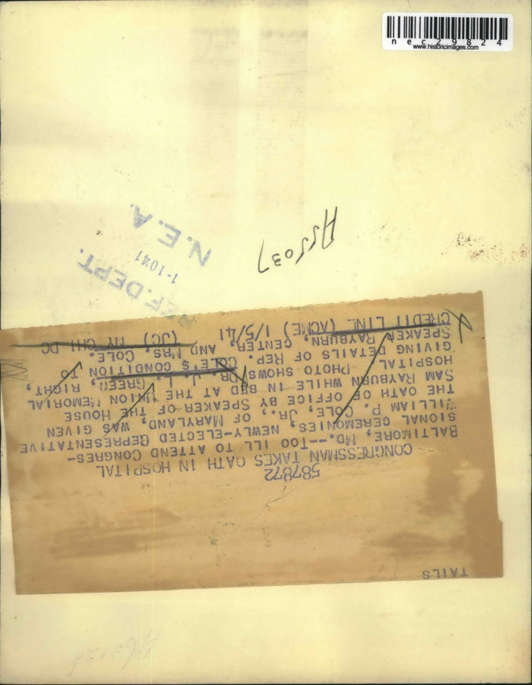 1941 Press Photo Rep William Cole Jr takes oath of office at hospital