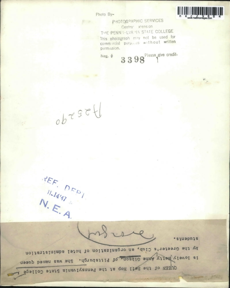 1947 Press Photo Queen of the Bell Hop at Pennsylvania State College Anne Gibson