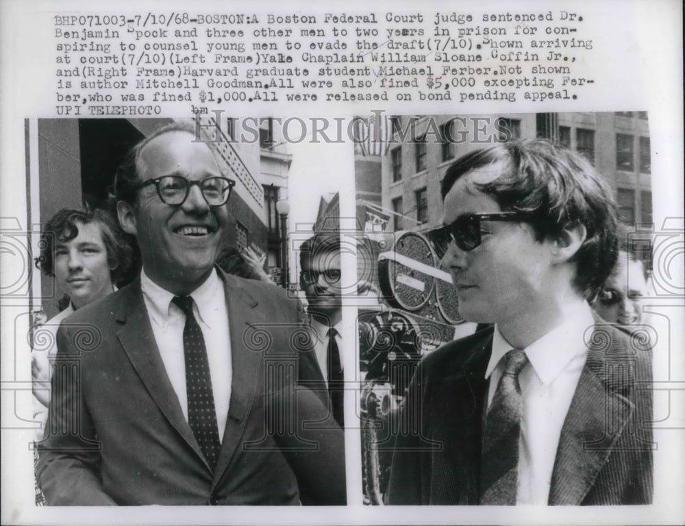 1968 Press Photo William Sloane Coffin Jr & Michael Ferber arriving in court