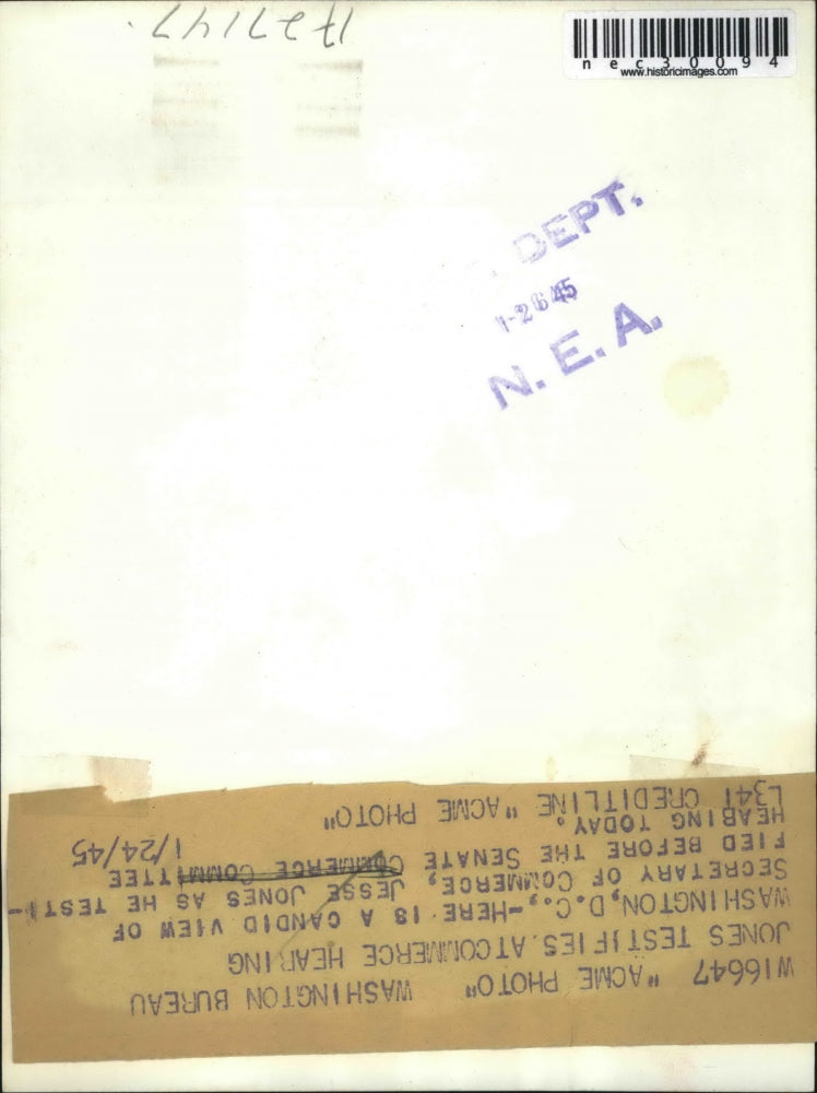 1945 Press Photo Sec. of Commerce, Jesse Jones as he testifies before Senate