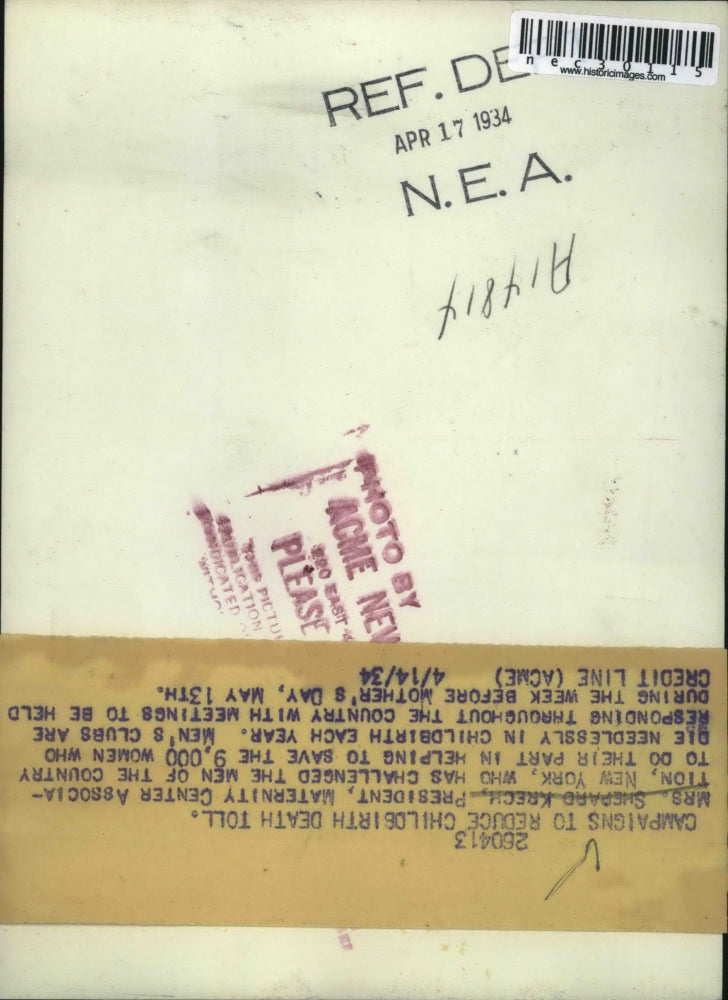 1934 Press Photo Mrs Shepard Krech, pres. Maternity Center Assoc, NY