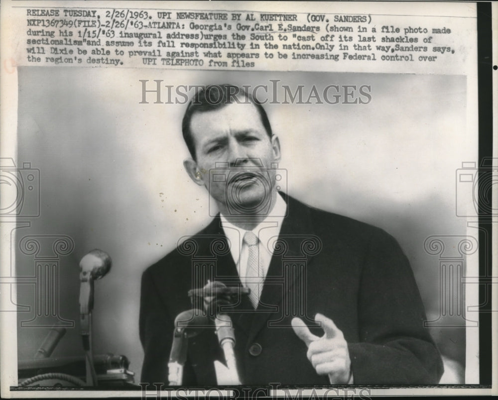 1963 Press Photo Atlanta, Ga Governor Carl E Sanders, inaugural address