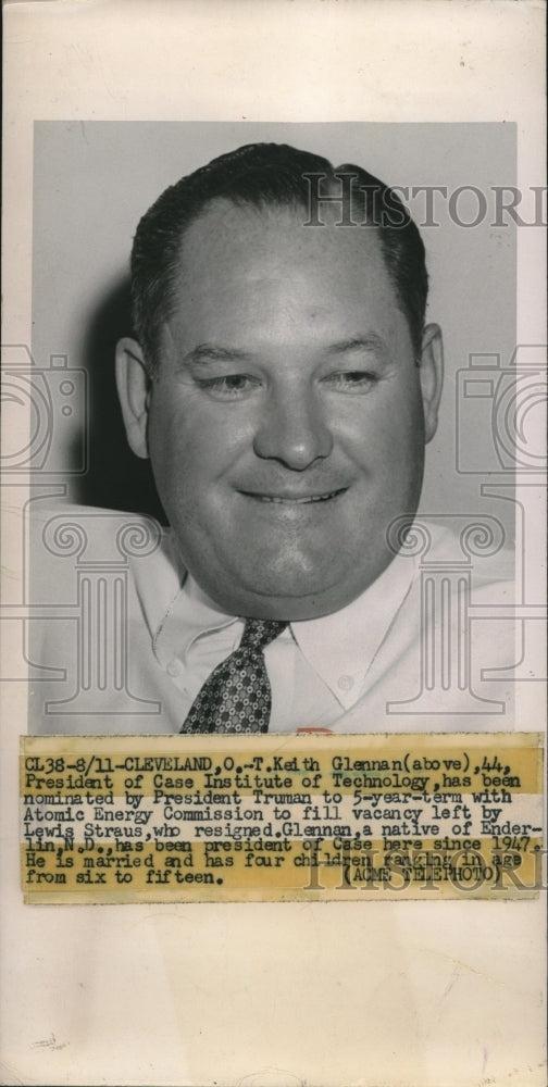 1951 Press Photo T. Keith Glennan, pres. of Case Institute of Technology