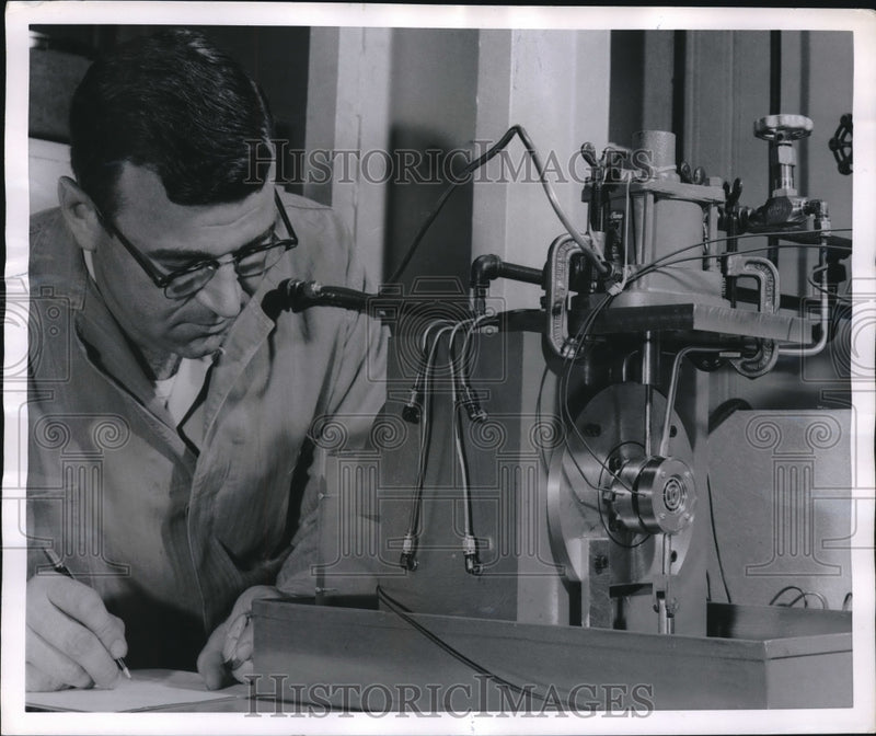 Load image into Gallery viewer, 1956 Press Photo Ball Bearings Spinning Test at General Electric - nec30622
