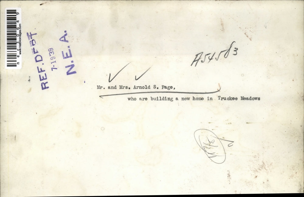 1939 Press Photo Mr. and Mras.Arnold page build home in Truckee Meadows