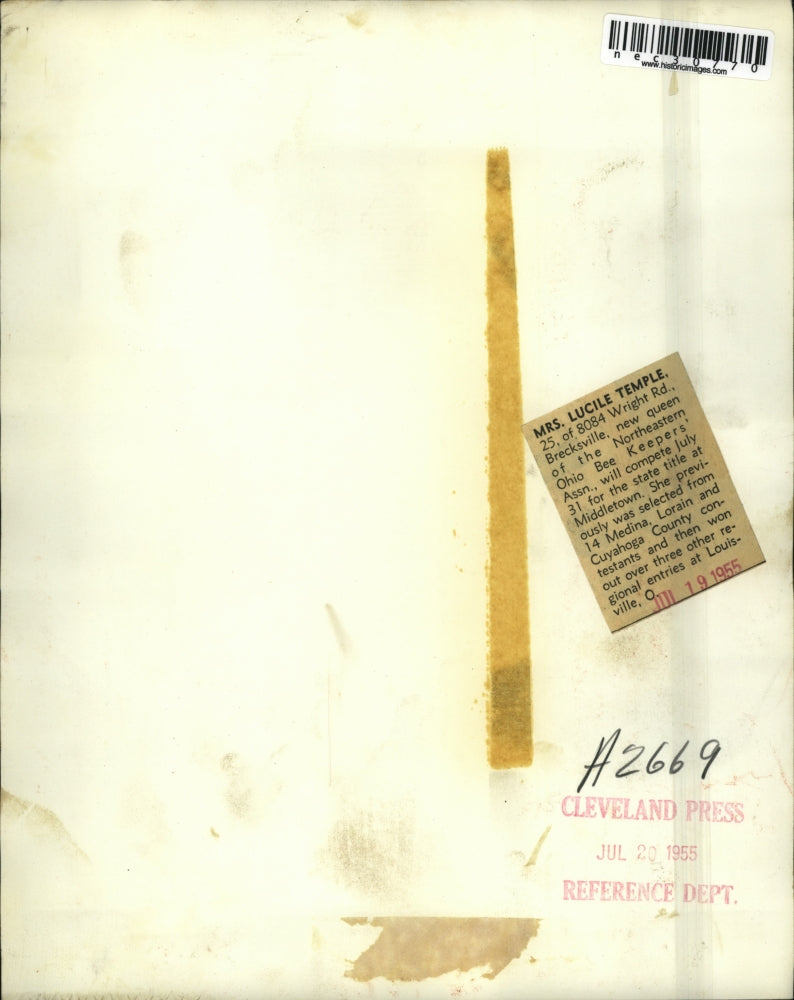 1955 Press Photo Lucile Temple new queen of Northeastern Ohio Bee Keeper