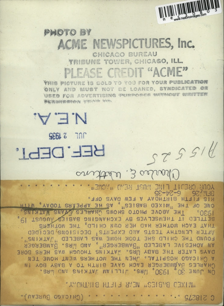 1935 Press Photo Charles Evans Watkins, one of the mixed babies on his 5th bday