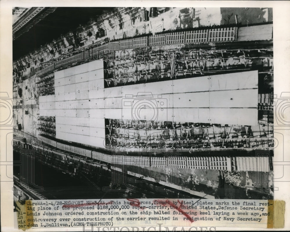 1949 Press Photo Huge cross mark the final resting place of super-carrier.- Historic Images